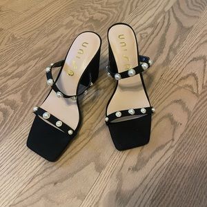 Brand New Black Block Heels with Pearl detail
